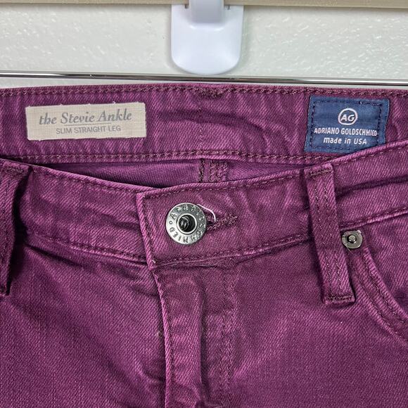 Ag Adriano Goldschmied The Stevie Ankle Slim Straight Leg Maroon Purple Sz 26R - Picture 3 of 9
